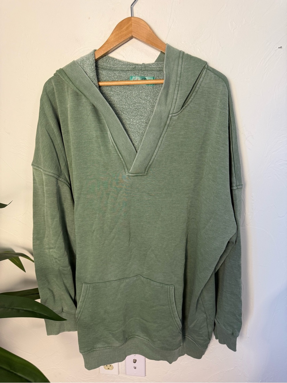 Filly Flair Sage Green Oversized V-Neck Hoodie Sweatshirt 2XL